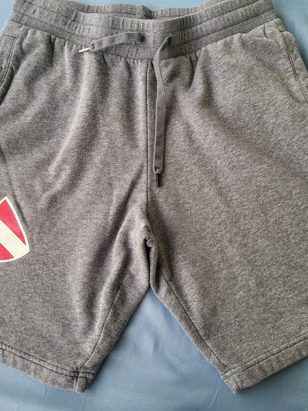 LG Men's Gray Athletic Drawstring Shorts with Red Emblem
